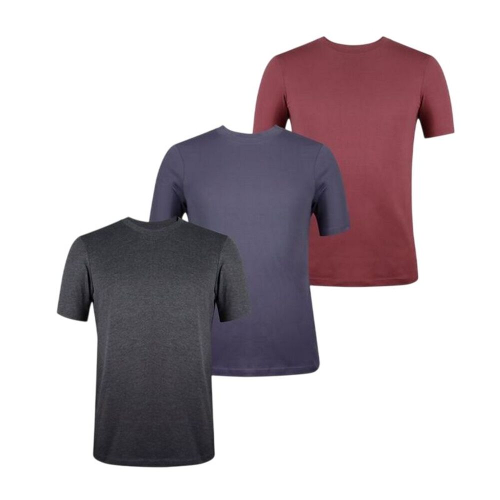 Donnay Mens Plain Crew Neck T-Shirt (Pack of 3) / Burgundy/Storm Blue/Charcoal